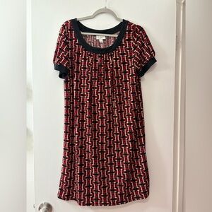 Ann Taylor LOFT Red & Black Geometric Print Short Sleeve Dress Size Medium